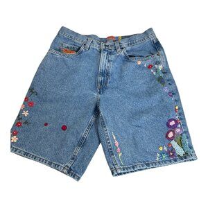 Empyre Floral Embroidered Women's Size 30 Blue Jean Shorts Colorful Coquette